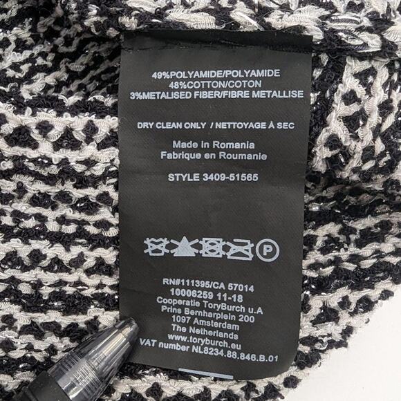 Tory Burch Black White Metallic Tweed Knit Embellished Jewel Dress Small - Picture 6 of 7